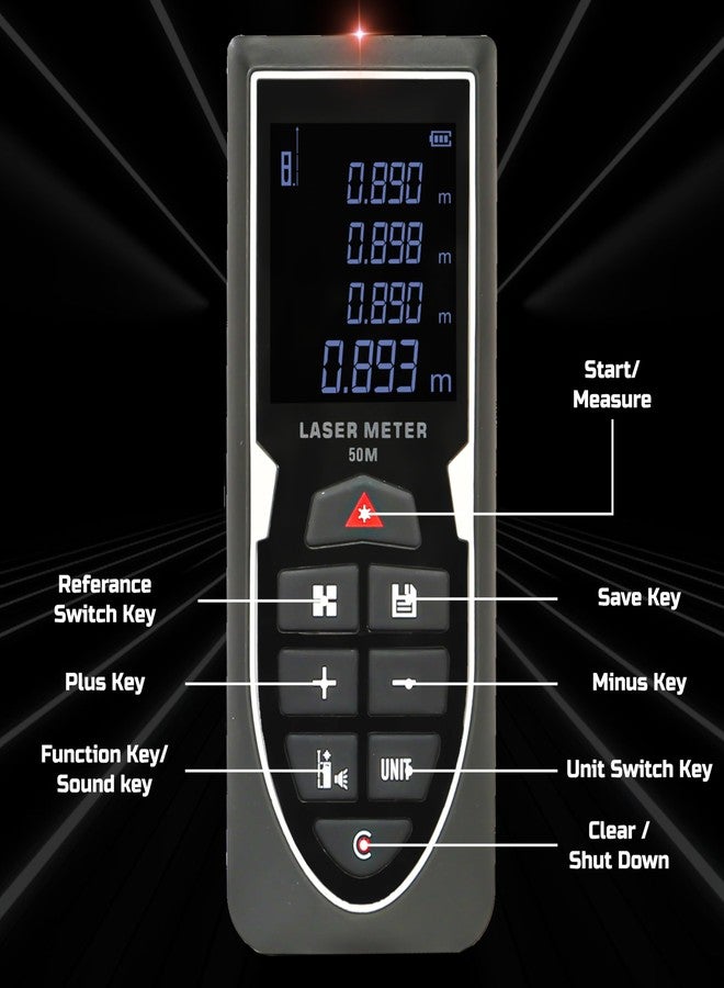 TOMAHAWK® BLA-0500 LT Laser Distance Meter MC 50m RL THK | 164 Ft Range | IP54 Waterproof & Dustproof | LCD Backlight Display | Multiple Measuring Modes: Distance, Area & Volume - Image 3